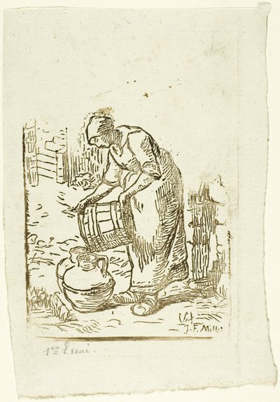 Kvinde, der fylder vanddåser af Pierre Millet