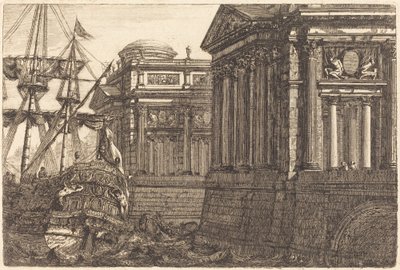 Imaginær havnescene af Pierre Moreau
