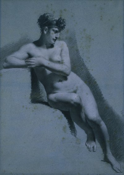 Studie af en nøgen kvinde, siddende ser til højre (recto) af Pierre Paul Prud
