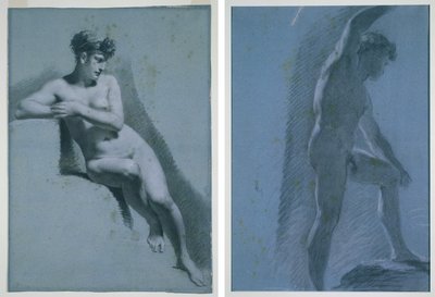 Undersøgelse af en nøgen kvinde, siddende ser til højre (recto) Undersøgelse af en nøgen mand (verso) af Pierre Paul Prud