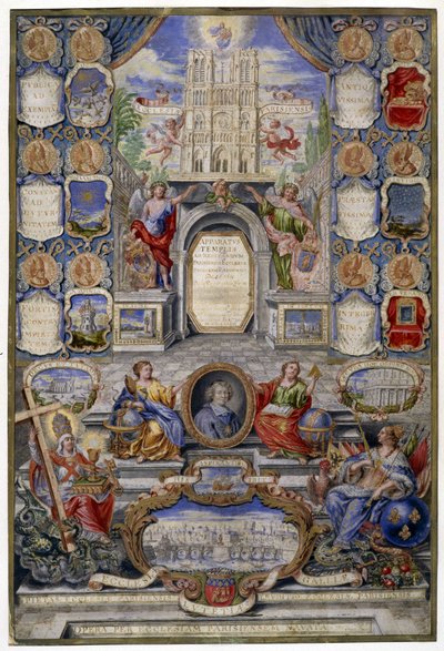 Allegori af kirken i Paris i anledning af tilbagekaldelsen af redigeringen af Nantes den 18/10/1685 holdt faderen til Jouvency en prædiken på kollegiet i Clermont i december 1685 i medaljon af archheveque of Paris, Harlay de Chanvallon, der opmuntrer af Pierre Paul Sevin