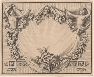 En kartouche med teatermasker af Pierre Philippe Choffard