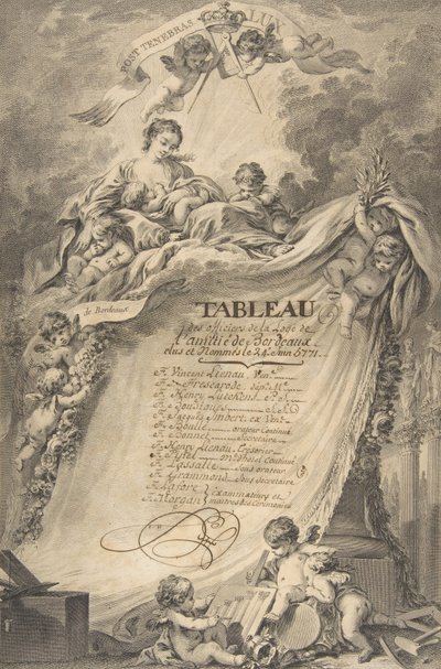 Diplom for frimurerne i Bordeaux, efter François Boucher, 1766. af Pierre Philippe Choffard