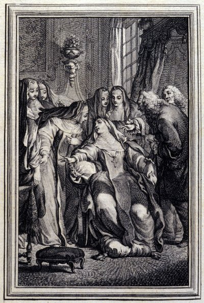Den syge abbedisse - i "Fortællinger og noveller på vers" af Jean La Fontaine. 1776. Illustration af P.P. Choffard. af Pierre Philippe Choffard