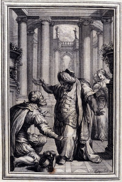 Den lille hund, der skyder penge og sten - i "" Fortællinger og noveller på vers"" af Jean La Fontaine. 1776. Illustration af P.P. Choffard. af Pierre Philippe Choffard