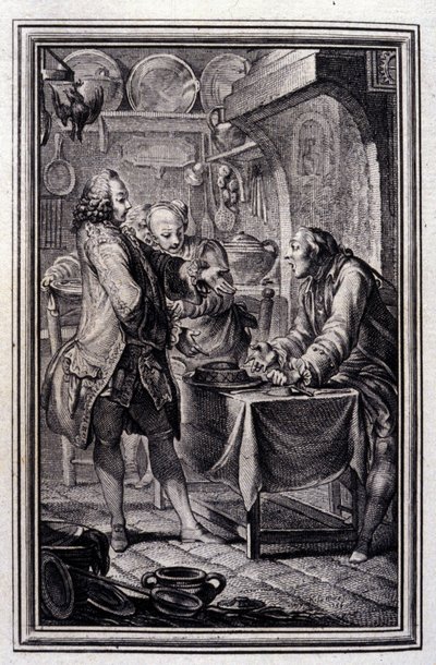 Pasta af ål. i "" Fortællinger og noveller på vers" af Jean La Fontaine. 1776. Illustration af P.P. Choffard. af Pierre Philippe Choffard