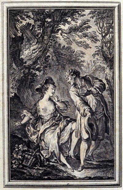 Løfte er ét, og hold er et andet. I "" Tales et nouvelles en vers"" af Jean de La Fontaine, Amsterdam 1776. illustreret af P.P.Choffard. af Pierre Philippe Choffard