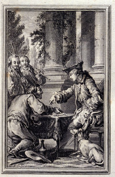 Fortælling om en bonde, der havde fornærmet sin Herre - i "Fortællinger og nyheder på vers" af Jean La Fontaine. 1776. Illustration af P.P. Choffard. af Pierre Philippe Choffard