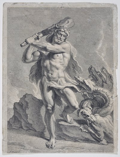 Hercules kæmper mod Lernaean Hydra (tegning) af Pierre Puget
