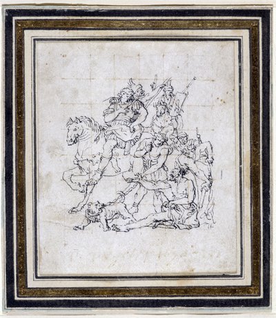 Forberedelsestegning af Pierre Puget (1620-1694) til "Alexandre og Diogene" (blæk på papir, pen) af Pierre Puget
