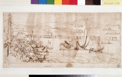 Havnen og havnen i Toulon (blæk på papir og pen) af Pierre Puget