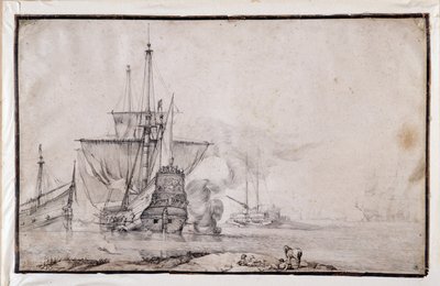Fartøj, der affyrer kanonen (sangvinsk) af Pierre Puget