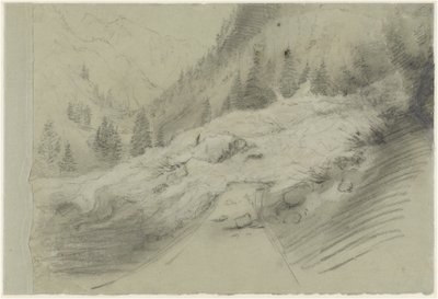 Lavine i et alpelandskab, ca. 1870 (Sort og hvid kridt) af Pierre Puvis de Chavannes