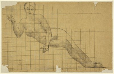 Liggende kvindelig nøgenfigur, spejlvendt studie til en figur i Sorbonnes halvcirkel: Litteratur, videnskab og kunst, Sorbonne, Paris af Pierre Puvis de Chavannes