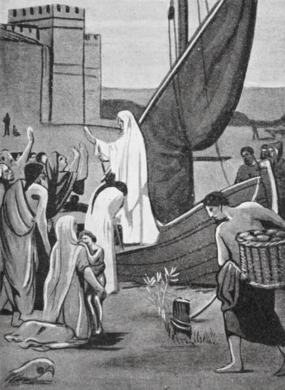 Sankt Genevieve bringer forsyninger til Paris (litografi) af Pierre Puvis de Chavannes