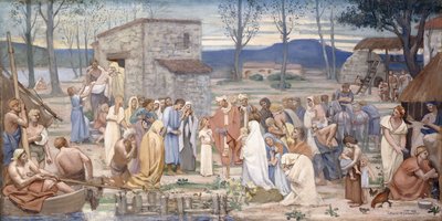 Saint Genevieves barndom, 1874 af Pierre Puvis de Chavannes