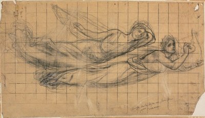 To flyvende figurer med en lyre (Studie for The Sacred Grove, Beloved of the Arts and the Muses) af Pierre Puvis de Chavannes