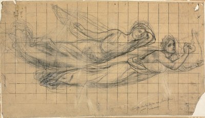 To Flyvende Figurer med en Lyre af Pierre Puvis de Chavannes