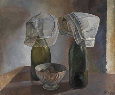 Stilleben med flasker og bretonske motorhjelmer, ca. 1924 (olie på lærred) af Pierre Roy