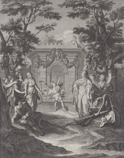 Plade 13: Kærlighed og rigdoms indgang til Gamaches bryllup Entrance of Love and Wealth..., 1745. af Pierre Tanje