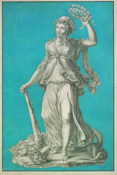 Frihed. Ætsning på blå baggrund af Pierre Thomas Le Clerc