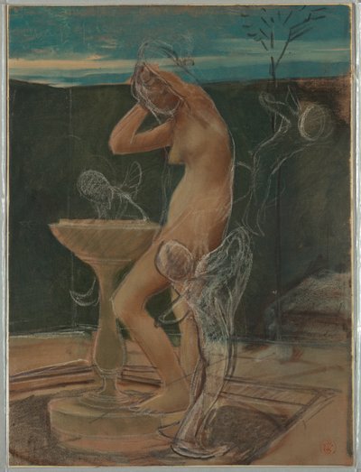 Studie af en kvinde ved hendes bad af Pierre-Victor Galland