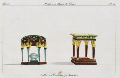 Borde til blomster eller blomsterstande, tallerken 84, illustration fra Collection de meubles et objects de gout (Samling af møbler og smagsgenstande) af Pierre de La Mesangere