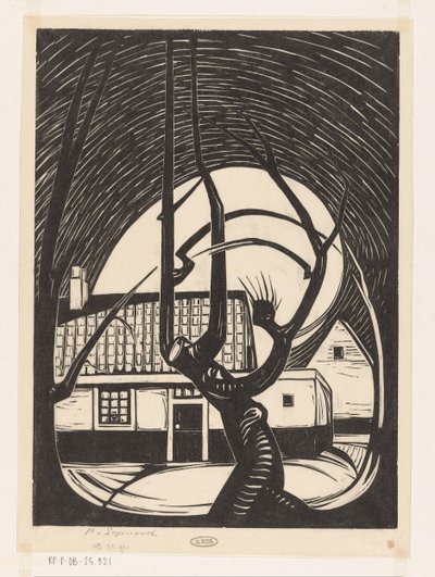 Pil foran et hus af Piet Egmond (signed by artist)