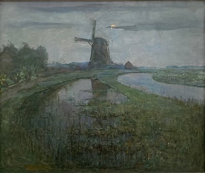 Eastside Mill langs Gein-floden i måneskin af Piet Mondrian