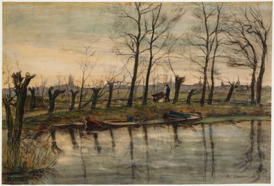 Farmer Returning to the Fields, ca. 1900 (w/c & trækul på papir) af Piet Mondrian