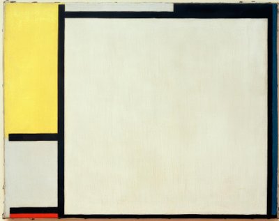Sammensætning med gul, sort, blå, rød og grå af Piet Mondrian