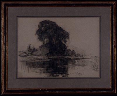 Landzicht Farm: Compositional Study, ca. 1905 (kul på blå-grå papir) af Piet Mondrian