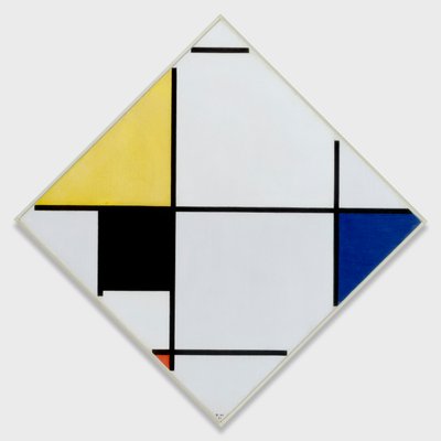 Rudekomposition med gul, sort, blå, rød og grå af Piet Mondrian
