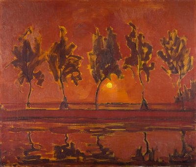 Træer på Gein med månen, 1907. af Piet Mondrian