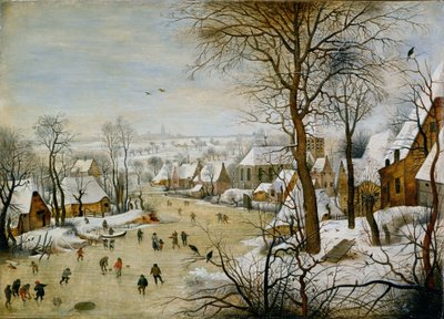 Vinterlandskab med fuglefælde af Pieter Brueghel the Younger
