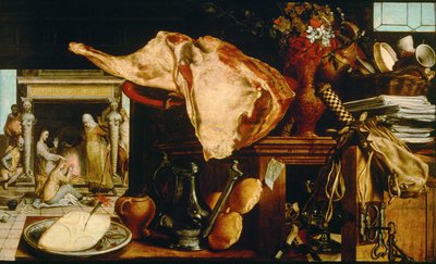 ""Vanitas et Christ chez Marthe et Marie"" (Vanity Still Life (Kristus i huset af Martha og Maria) Peinture de Pieter Aertsen (1508-1575) - 1552 - Olie på træ Dim 61,5x101 cm Kunsthistorisk Museum, Wien af Pieter Aertsen