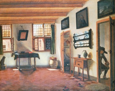 Interiør af Dutch House, CA 1670, Maleri af Pieter Janssens Elinga (1623-1683), 48x60 cm af Pieter Janssens