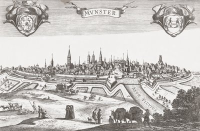 Panorama af Munster, Tyskland (print) af Pieter (after) Nolpe