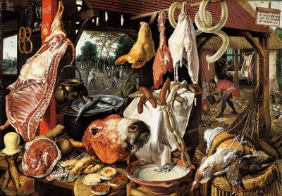 Slagterens stald med flugten til Egypten af Pieter Aertsen