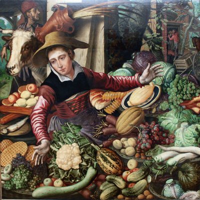 Tysk: Marktfrau am Gemüsestand Markedskvinde ved en grøntsagsstand af Pieter Aertsen