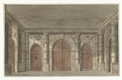 Design til et scenesæt til en fængselsveranda (?) af Pieter Barbiers (I)