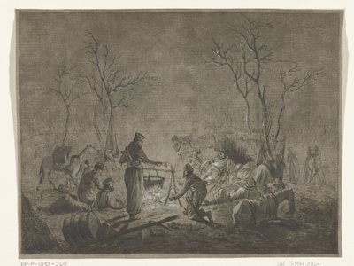 Bivuak af kosakker i brand under fransk besættelse i 1813 i Amsterdam af Pieter Bartholomeusz. Barbiers