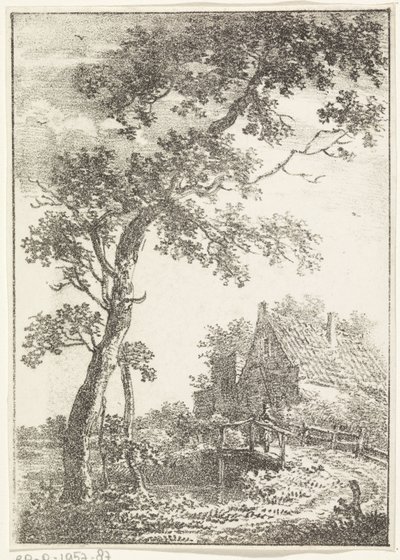 Landskab med træ, bro og hus af Pieter Bartholomeusz. Barbiers