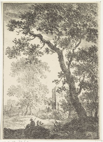 Landskab med ruin og siddende figur af Pieter Bartholomeusz. Barbiers