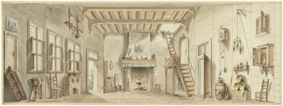 Design til en scene til den flamske opera Het Kapertje af Pieter Bartholomeusz. Barbiers