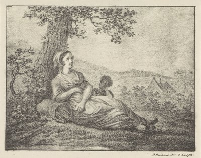 Hvilende kvinde ved træ af Pieter Bartholomeusz. Barbiers