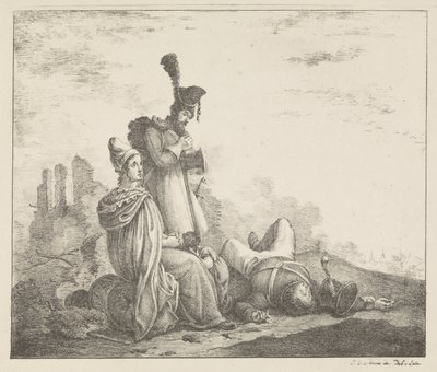 Sørgende selskab med død soldat af Pieter Bartholomeusz. Barbiers