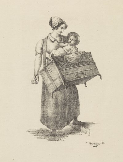 Kvinde med orgel og barn af Pieter Bartholomeusz. Barbiers