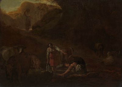 En hyrde og vaskekoner ved en kilde af Pieter Bodding van Laer