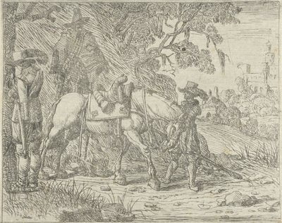 Sadlet hest med soldater af Pieter Bodding van Laer